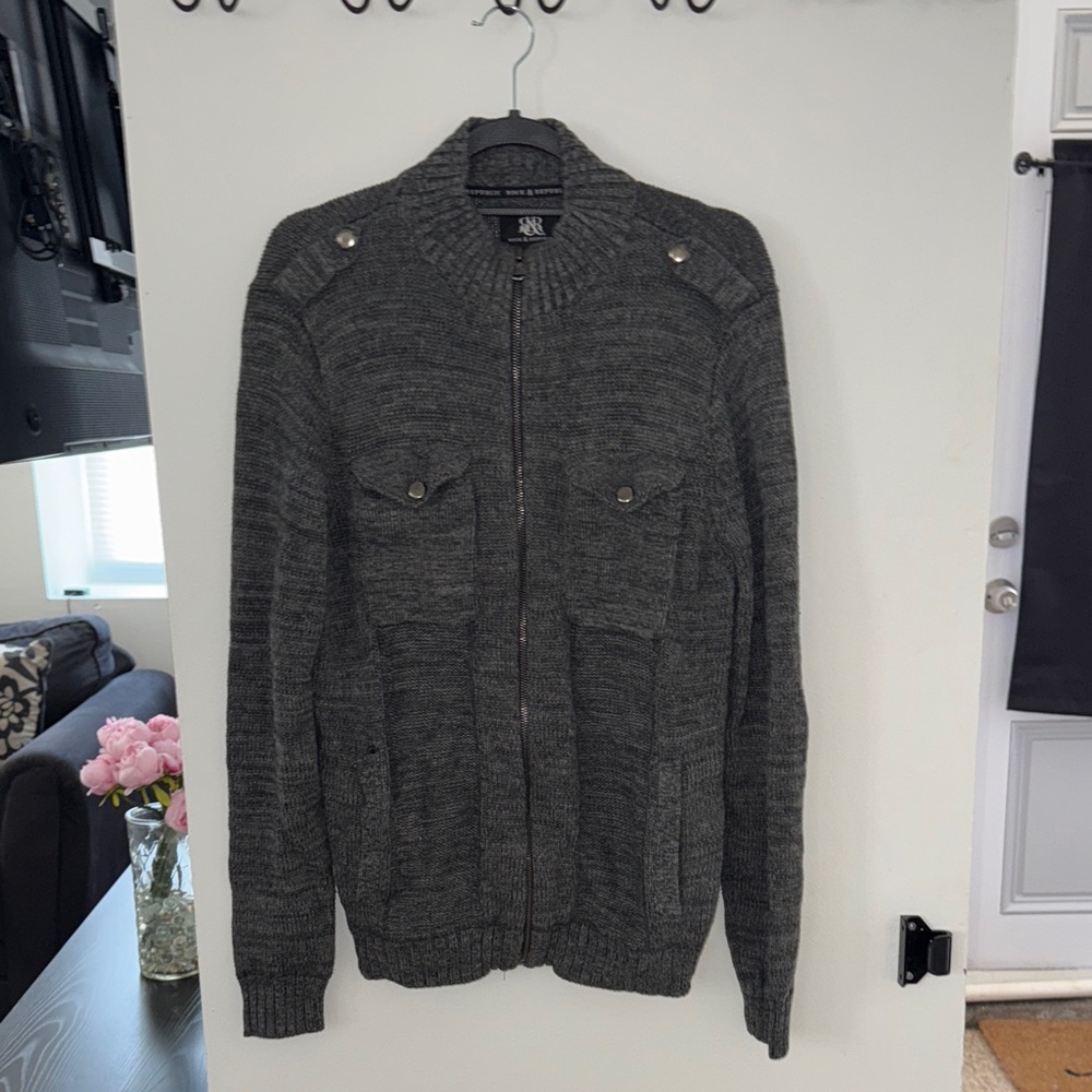 Rock & Republic Charcoal Zip-Up Sweater